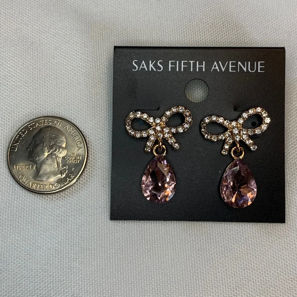 NWT Saks Fifth Avenue Brilliant AB Rhinestone Encrusted Bow Pierced Earrings!